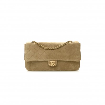 CHANEL SUEDE CALFSKIN SOUPLISSIMO MAXI FLAP DARK BEIGE (33*18*10cm)